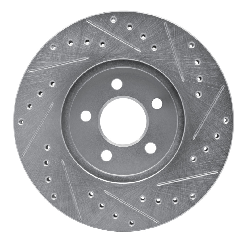 Chrysler Cirrus Brake Rotor (1) - Front Left - R1 Concepts - Drilled & Slotted - Silver - `95-`06